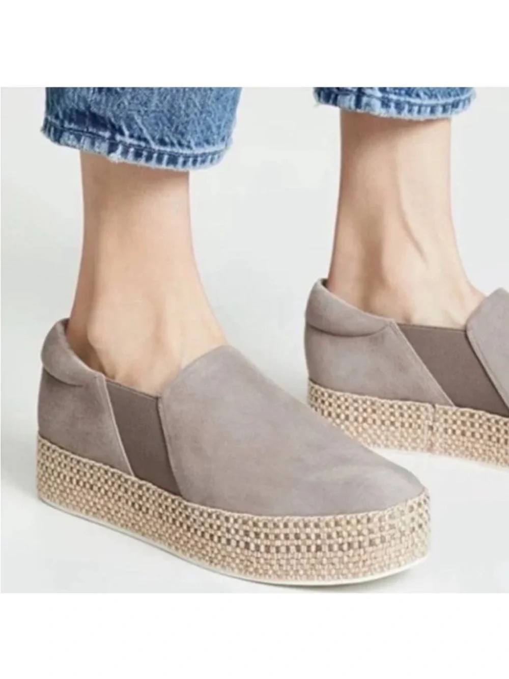 Vince Wilden Gray Suede Slip On Platform Espadrille Shoes